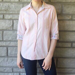 90s Peach Pinstripe Button Down - Elbow Length Sleeves